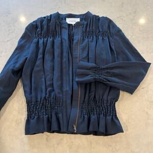 FRAME Pintuck Bomber Jacket Navy Size Medium
